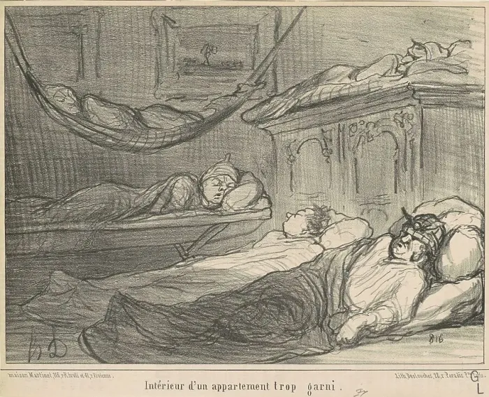 Framed Print : L'Interieur d'un appartement trop garni... 19th century. Creator: Honore Daumier Framed Print : L'Interieur d'un appartement trop garni... 19th century. Creator: Honore Daumier