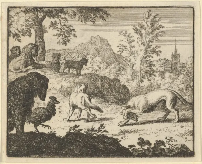 Framed Print : The Lion Allows a Fight Between the Wolf and Renard, 1650-75