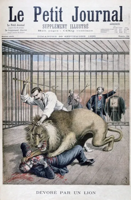 Framed Print : Lion attack, 1895. Artist: Henri Meyer Framed Print : Lion attack, 1895. Artist: Henri Meyer