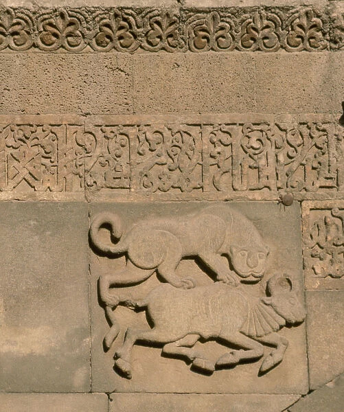 Lion attacking bull. Portal of the Ulu Camii (Great Mosque) of Diyarbakir