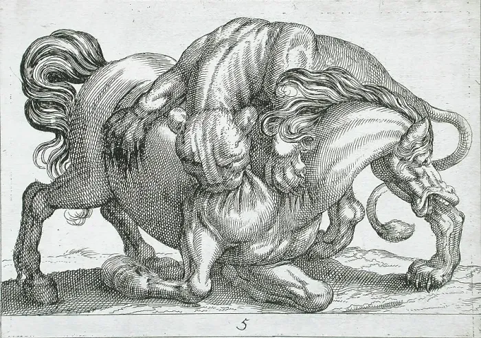 Framed Print : A Lion Attacking a Horse, 1610. Creator: Hendrick Hondius I Framed Print : A Lion Attacking a Horse, 1610. Creator: Hendrick Hondius I