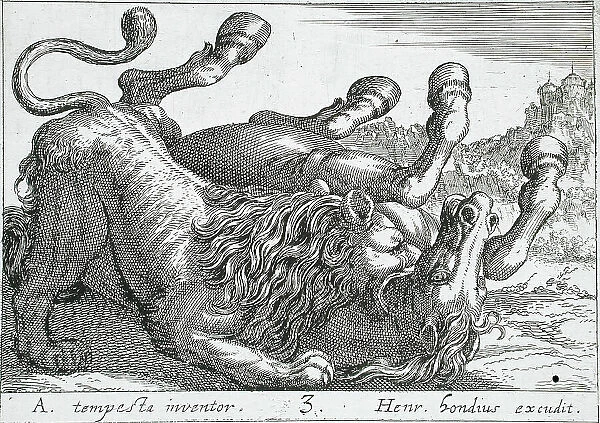 A Lion Biting a Horse's Neck, 1610. Creator: Hendrick Hondius I