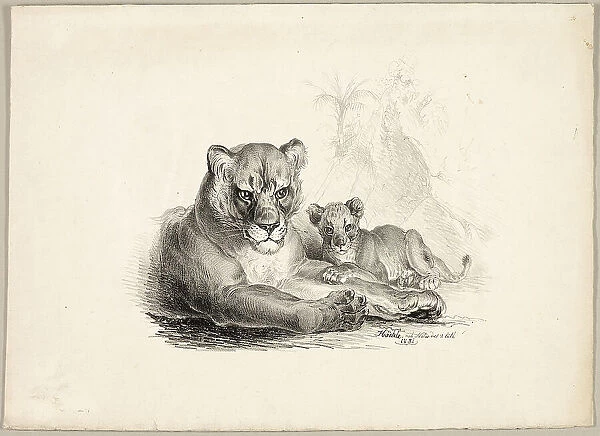 Lion with Cubs, 1831. Creator: Johann Höchle