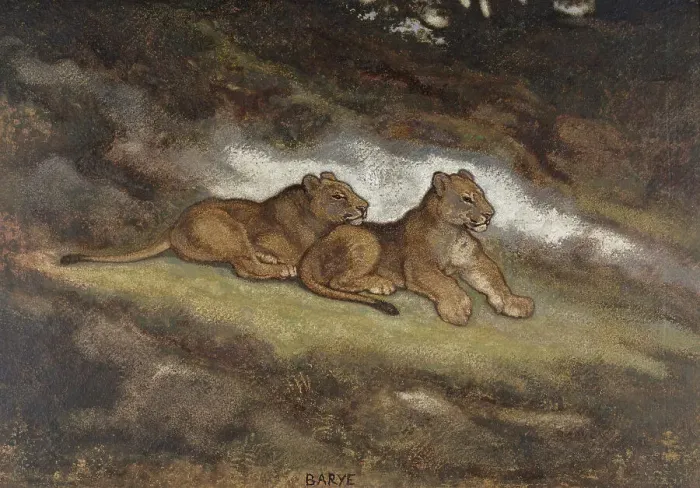 Framed Print : Two Lion Cubs, c1850-1869. Creator: Antoine-Louis Barye Framed Print : Two Lion Cubs, c1850-1869. Creator: Antoine-Louis Barye