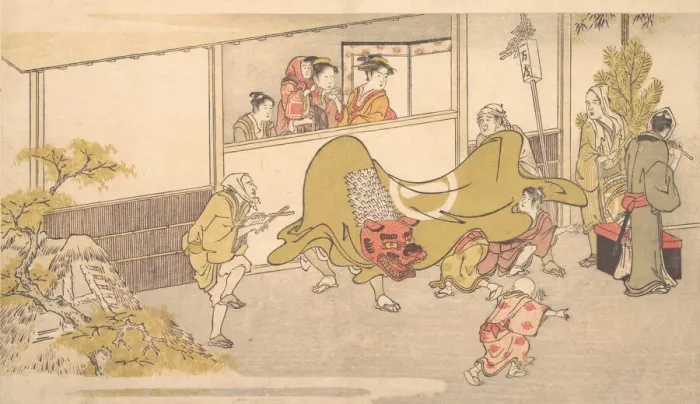 Framed Print : The Lion Dance, 1789. Creator: Kitagawa Utamaro Framed Print : The Lion Dance, 1789. Creator: Kitagawa Utamaro