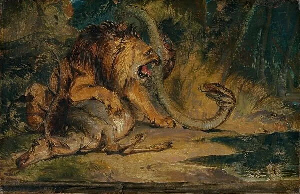 Lion Defending its Prey, c. 1840. Creator: Edwin Henry Landseer