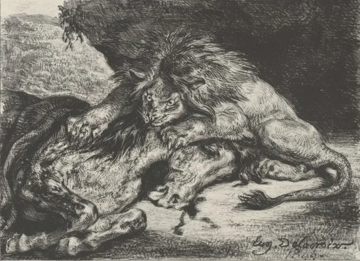 Framed Print : Lion Devouring a Horse, 1844. 1844. Creator: Eugene Delacroix Framed Print : Lion Devouring a Horse, 1844. 1844. Creator: Eugene Delacroix