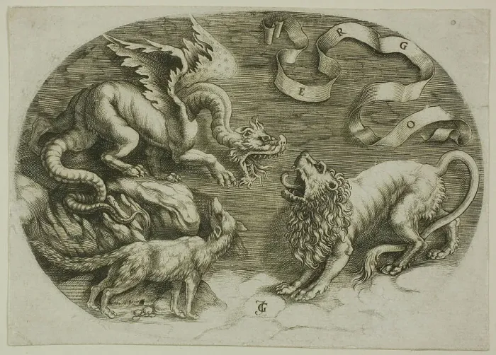 Framed Print : Lion, Dragon and Fox, 1520 / 30. Creator: Jean de Gourmont Framed Print : Lion, Dragon and Fox, 1520 / 30. Creator: Jean de Gourmont