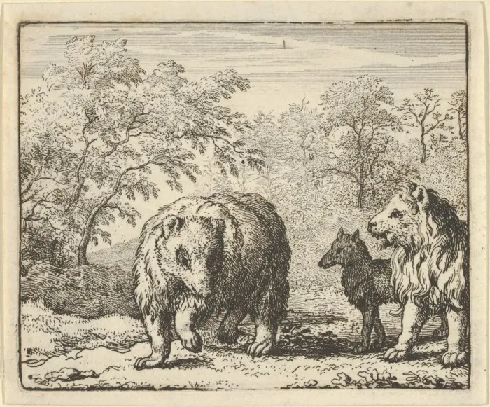 Framed Print : The Lion Frees the Bear and the Wolf, 1650-75. Creator: Allart van Everdingen Framed Print : The Lion Frees the Bear and the Wolf, 1650-75. Creator: Allart van Everdingen