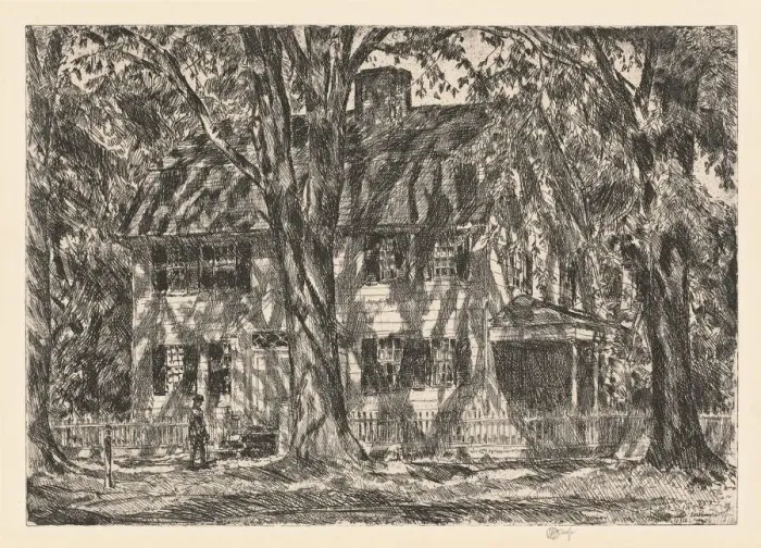Framed Print : The Lion Gardiner House, Easthampton, 1920. Creator: Frederick Childe Hassam Framed Print : The Lion Gardiner House, Easthampton, 1920. Creator: Frederick Childe Hassam
