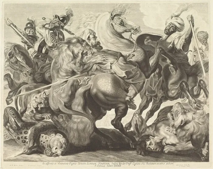 Framed Print : A Lion Hunt. Creator: Jonas Suyderhoef Framed Print : A Lion Hunt. Creator: Jonas Suyderhoef