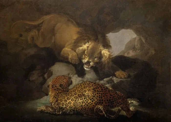Framed Print : Lion And A Leopard, 1820. Creator: Samuel Howitt Framed Print : Lion And A Leopard, 1820. Creator: Samuel Howitt