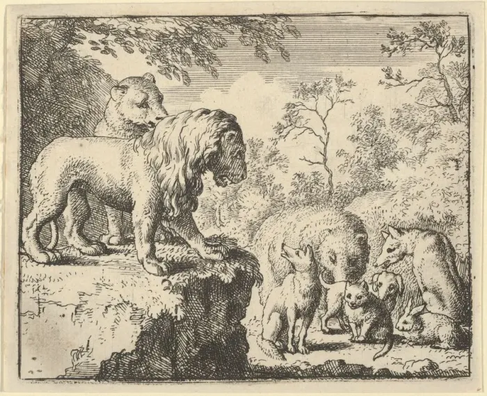 Framed Print : The Lion and the Lioness Pardon Renard and Order the Other Animals to Forget His Crimes Framed Print : The Lion and the Lioness Pardon Renard and Order the Other Animals to Forget His Crimes