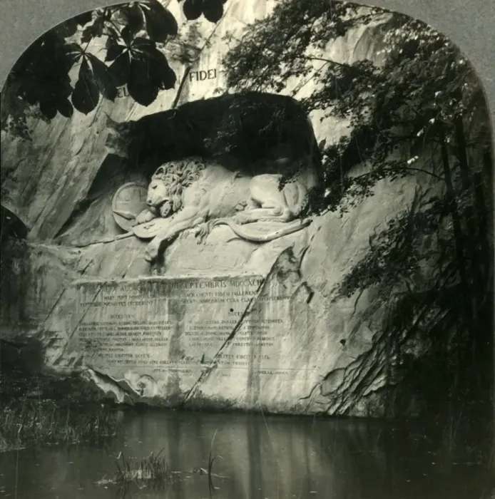 Framed Print : The Lion of Lucerne, a Memorial Statue in Living Stone, Switzerland, c1930s. Creator: Unknown Framed Print : The Lion of Lucerne, a Memorial Statue in Living Stone, Switzerland, c1930s. Creator: Unknown
