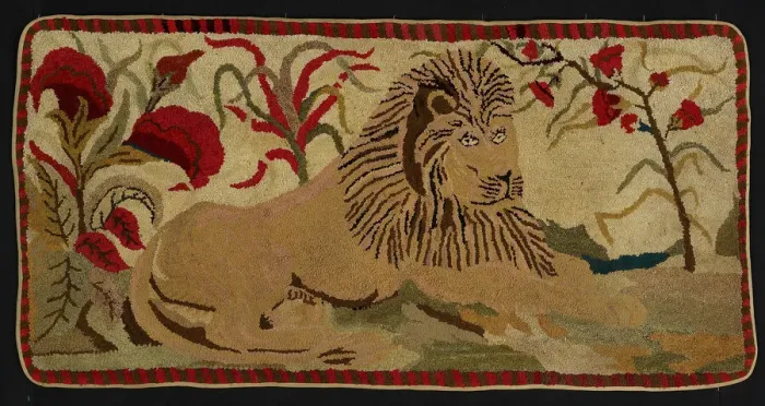 Framed Print : Lion with Palms (Rug), Ohio, 1890 / 1900. Creator: Unknown Framed Print : Lion with Palms (Rug), Ohio, 1890 / 1900. Creator: Unknown
