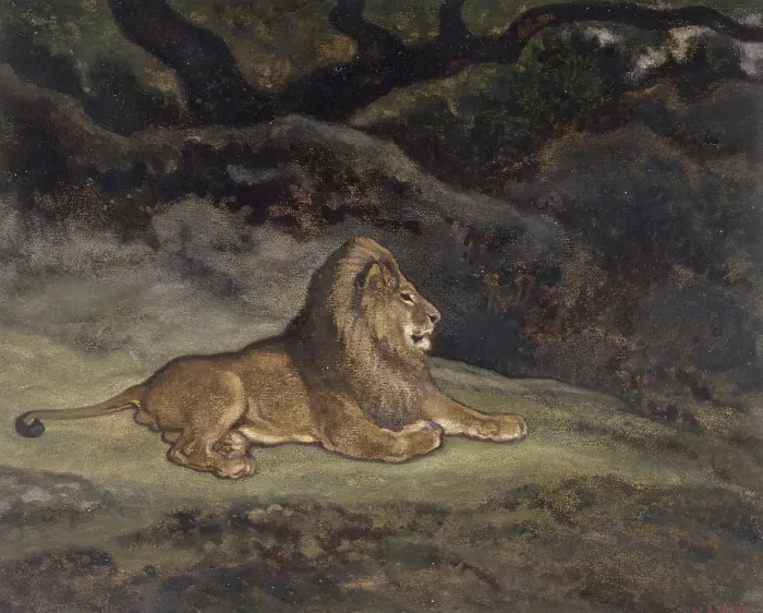 Framed Print : Lion at Rest, c1850s-1860s. Creator: Antoine-Louis Barye Framed Print : Lion at Rest, c1850s-1860s. Creator: Antoine-Louis Barye