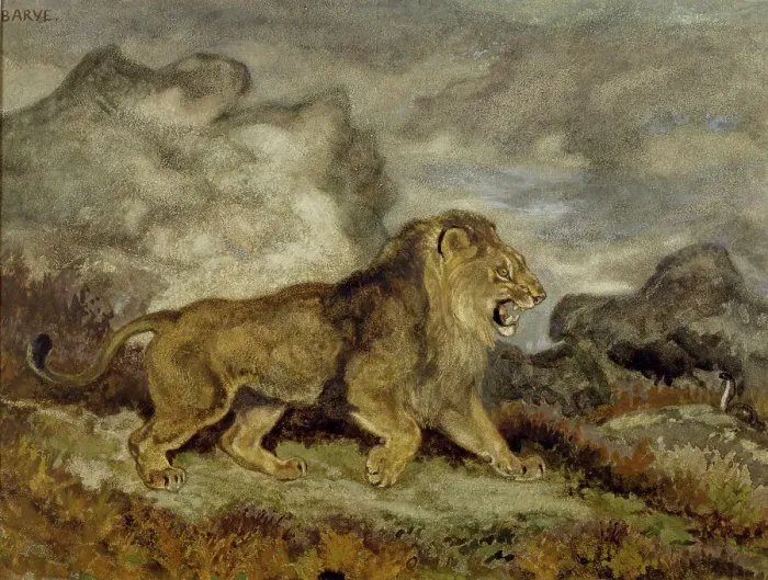 Framed Print : Lion and Serpent, c1840. Creator: Antoine-Louis Barye Framed Print : Lion and Serpent, c1840. Creator: Antoine-Louis Barye