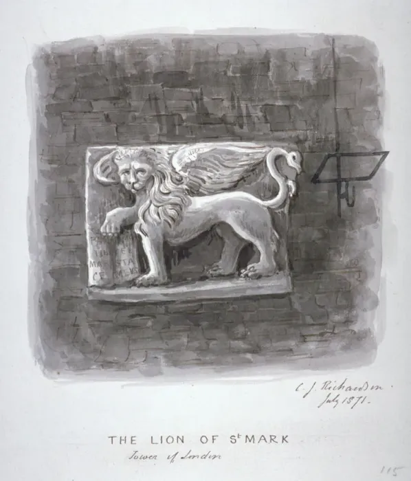 Framed Print : The Lion of St Mark, Tower of London, 1871. Artist: Charles James Richardson Framed Print : The Lion of St Mark, Tower of London, 1871. Artist: Charles James Richardson