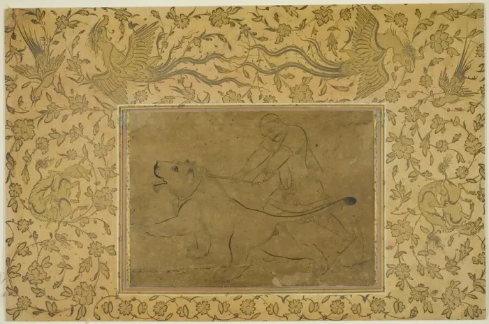 Framed Print : The Lion Tamer, Safavid dynasty (1501-1722), early 17th century. Creator: Sadiqi Beg Framed Print : The Lion Tamer, Safavid dynasty (1501-1722), early 17th century. Creator: Sadiqi Beg