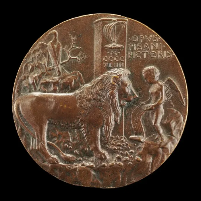 Framed Print : Lion Being Taught by Cupid to Sing [reverse], 1444. Creator: Pisanello