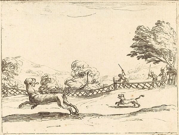 Lioness and Cub Pursued by Hunters. Creator: Jacques Callot