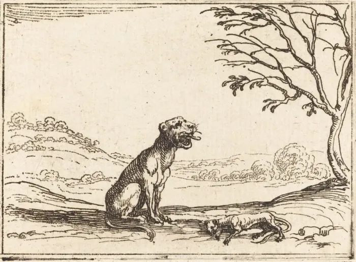 Framed Print : Lioness Mourning her Cub. Creator: Jacques Callot Framed Print : Lioness Mourning her Cub. Creator: Jacques Callot