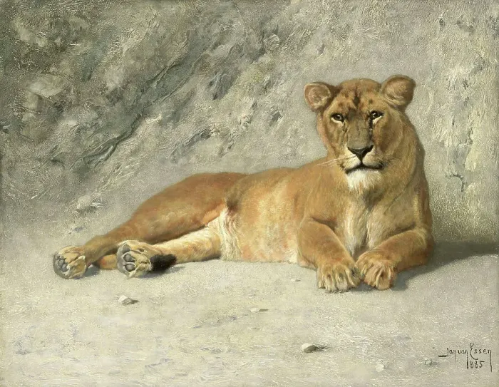 Framed Print : Lioness Resting, 1885. Creator: Jan van Essen Framed Print : Lioness Resting, 1885. Creator: Jan van Essen