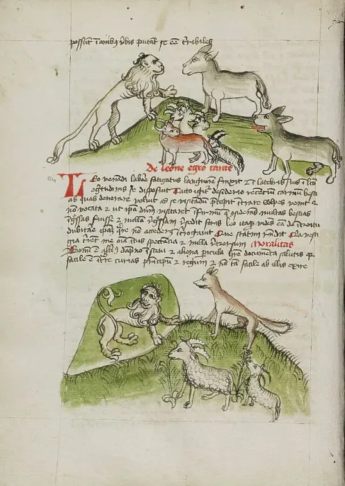 Framed Print : Lions and a Donkey with Other Animals: A Lion in his Den and a Fox... third quarter of 15th cent. Creator: Unknown Framed Print : Lions and a Donkey with Other Animals: A Lion in his Den and a Fox... third quarter of 15th cent. Creator: Unknown