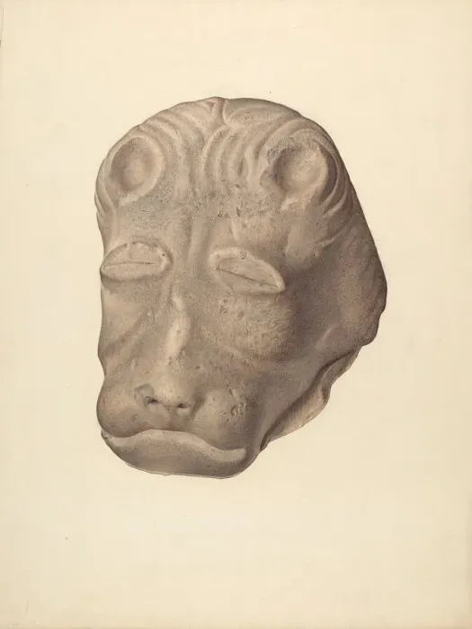 Framed Print : Lions Head (one of pair), c. 1940. Creator: Edward DiGennero Framed Print : Lions Head (one of pair), c. 1940. Creator: Edward DiGennero