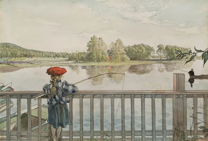 Framed Print : Lisbeth Angling. From A Home (26 watercolours). Creator: Carl Larsson Framed Print : Lisbeth Angling. From A Home (26 watercolours). Creator: Carl Larsson