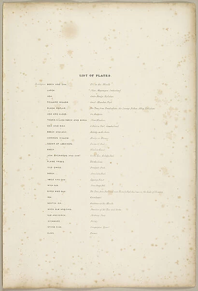 List of Plates, from The Park and the Forest, 1841. Creator: James Duffield Harding
