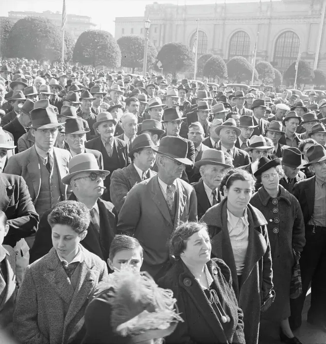 Framed Print : Listening to speeches at mass meeting of WPA workers... San Francisco, California, 1939. Creator: Dorothea Lange Framed Print : Listening to speeches at mass meeting of WPA workers... San Francisco, California, 1939. Creator: Dorothea Lange