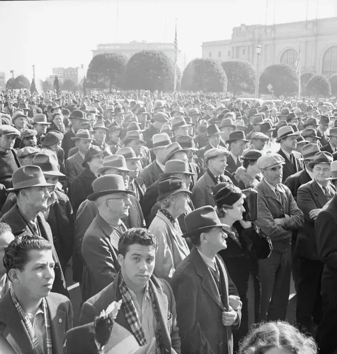 Framed Print : Listening to speeches at mass meeting of WPA workers... San Francisco, California, 1939. Creator: Dorothea Lange Framed Print : Listening to speeches at mass meeting of WPA workers... San Francisco, California, 1939. Creator: Dorothea Lange