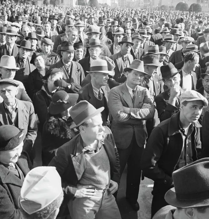 Framed Print : Listening to speeches at mass meeting of WPA workers... San Francisco, California, 1939. Creator: Dorothea Lange Framed Print : Listening to speeches at mass meeting of WPA workers... San Francisco, California, 1939. Creator: Dorothea Lange