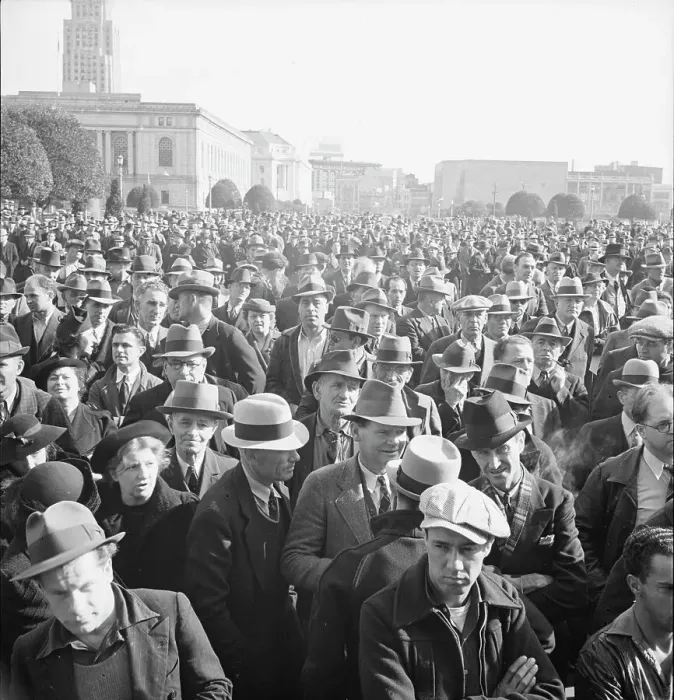 Framed Print : Listening to speeches at mass meeting of WPA workers protesting... San Francisco, California, 1939. Creator: Dorothea Lange Framed Print : Listening to speeches at mass meeting of WPA workers protesting... San Francisco, California, 1939. Creator: Dorothea Lange