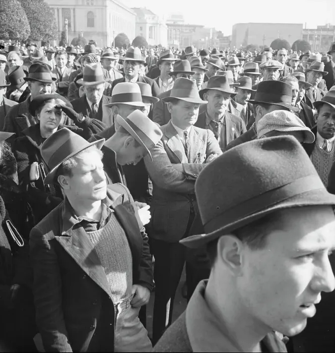Framed Print : Listening to speeches at mass meeting of WPA workers protesting... San Francisco, California, 1939. Creator: Dorothea Lange Framed Print : Listening to speeches at mass meeting of WPA workers protesting... San Francisco, California, 1939. Creator: Dorothea Lange