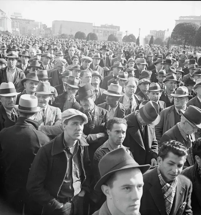 Framed Print : Listening to speeches at mass meeting of WPA workers protesting... San Francisco, California, 1939. Creator: Dorothea Lange Framed Print : Listening to speeches at mass meeting of WPA workers protesting... San Francisco, California, 1939. Creator: Dorothea Lange
