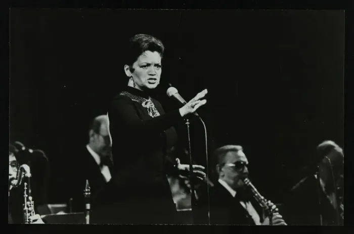 Framed Print : Lita Roza singing with the Ted Heath Orchestra at the Forum Theatre, Hatfield, Hertfordshire, 1983 Framed Print : Lita Roza singing with the Ted Heath Orchestra at the Forum Theatre, Hatfield, Hertfordshire, 1983