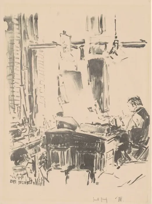 Framed Print : The Lithographer, 1918. Creator: Frederick Childe Hassam Framed Print : The Lithographer, 1918. Creator: Frederick Childe Hassam