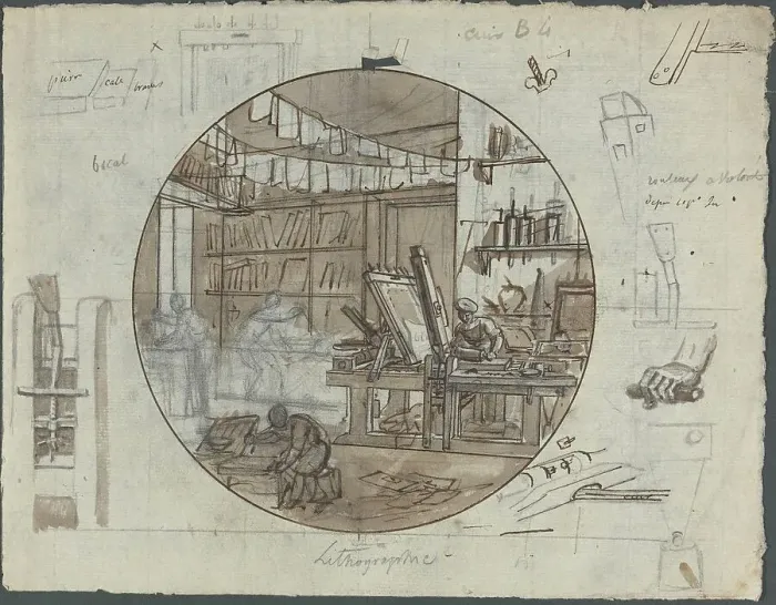 Framed Print : Lithographic Workshop, 19th century. Creator: Unknown Framed Print : Lithographic Workshop, 19th century. Creator: Unknown
