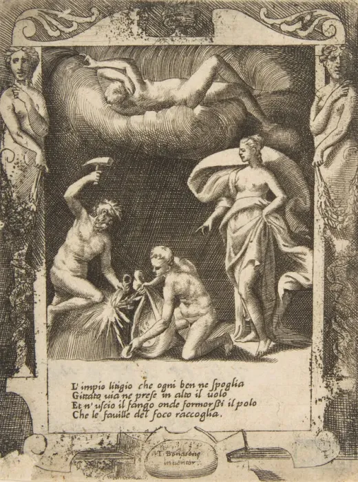Framed Print : Litigium removed from the body of Chaos while his mother is thrown into the air, set wi Framed Print : Litigium removed from the body of Chaos while his mother is thrown into the air, set wi