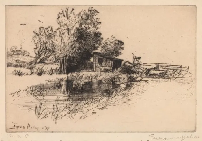 Framed Print : The Little Boathouse, 1877. Creator: Francis Seymour Haden (British, 1818-1910) Framed Print : The Little Boathouse, 1877. Creator: Francis Seymour Haden (British, 1818-1910)