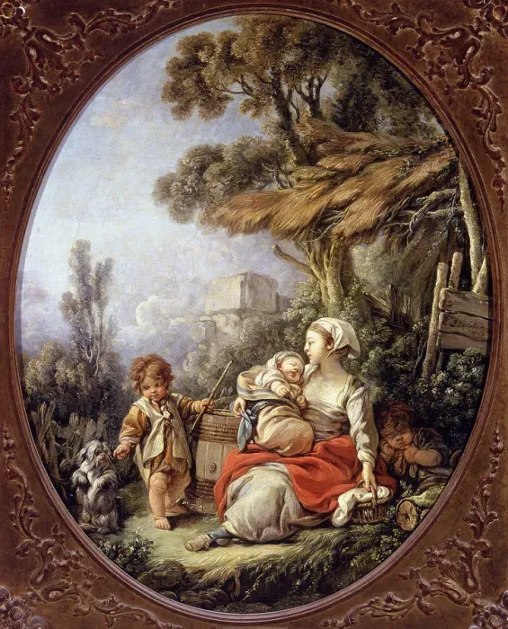 Framed Print : The Little Dogs Dance. Artist: Boucher, Francois (1703-1770) Framed Print : The Little Dogs Dance. Artist: Boucher, Francois (1703-1770)