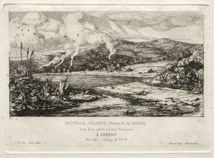 Framed Print : The Little French Colony at Akaroa, 1845, 1865. Creator: Charles Meryon (French, 1821-1868) Framed Print : The Little French Colony at Akaroa, 1845, 1865. Creator: Charles Meryon (French, 1821-1868)