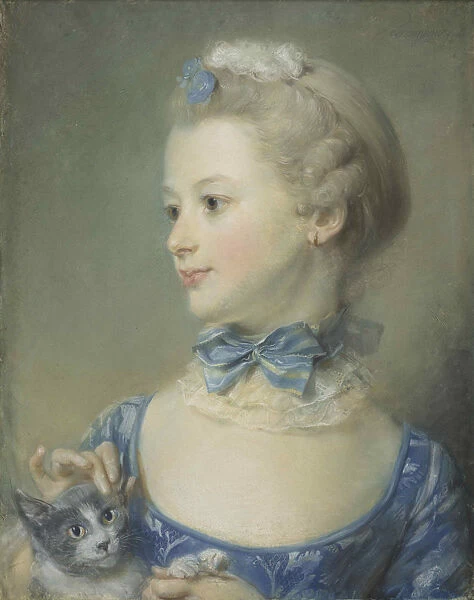 The little girl with the cat (Marie-Anne Huquier), 1747. Creator: Perronneau, Jean-Baptiste