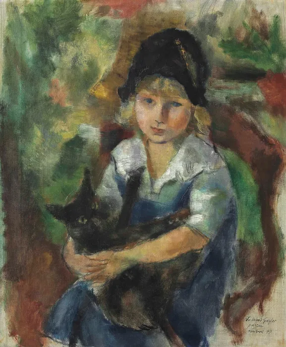 Framed Print : Little Girl with a Cat (Portrait of Ruth Wood-Gaylor), 1917. Creator: Pascin, Jules (1885-1930) Framed Print : Little Girl with a Cat (Portrait of Ruth Wood-Gaylor), 1917. Creator: Pascin, Jules (1885-1930)
