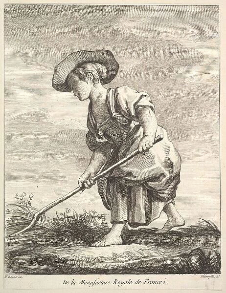 Little girl doing farm work, from Premier Livre de Figures d'aprè