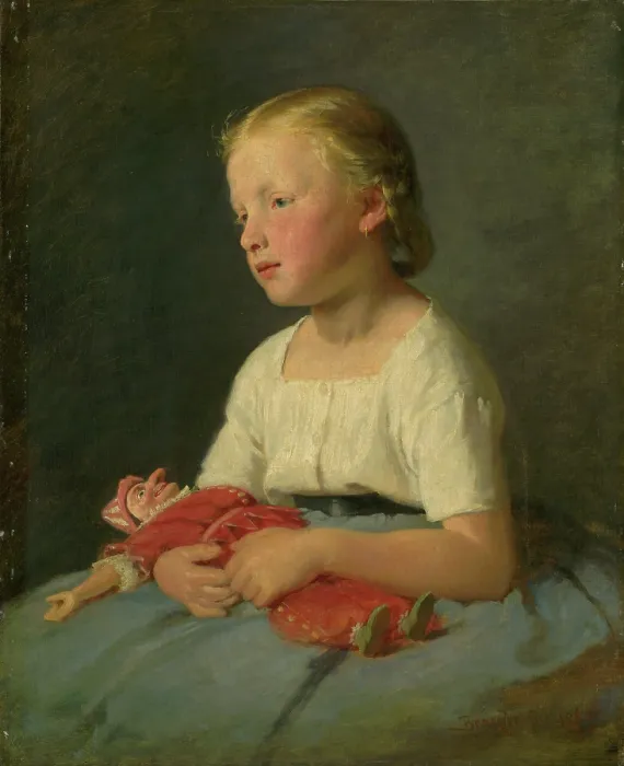 Framed Print : Little girl with a doll, 1863. Creator: Gyula Benczur Framed Print : Little girl with a doll, 1863. Creator: Gyula Benczur