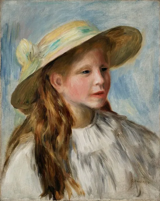 Framed Print : Little Girl with a Hat (Jeune Fille au Chapeau), 1894. Creator: Pierre-Auguste Renoir