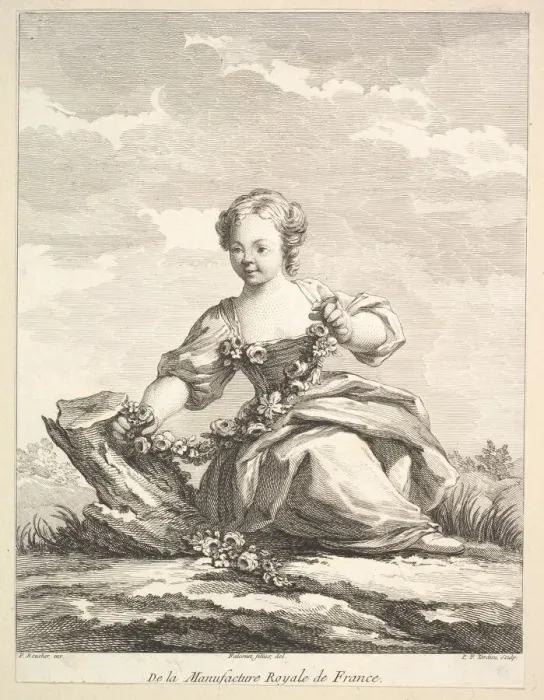 Framed Print : Little girl holding a garland of flowers, from Deuxieme Livre de Figures d aprè Framed Print : Little girl holding a garland of flowers, from Deuxieme Livre de Figures d aprè
